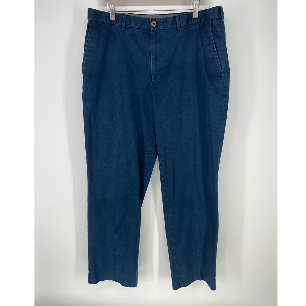 Haggar Premium No Iron Khaki Pants Mens 38x32 Navy Blue Classic Chinos Stretch